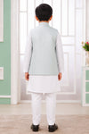 Art Silk Embroidery Pintux Work Father and Son Combo In Pista Green Colour