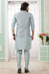 Art Silk Embroidery Pintux Work Father and Son Combo In Blue Grey Colour