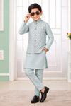 Art Silk Embroidery Pintux Work Father and Son Combo In Blue Grey Colour