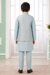 Art Silk Embroidery Pintux Work Father and Son Combo In Blue Grey Colour