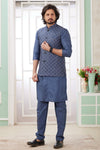 Art Silk Embroidery Pintux Work Father and Son Combo In Dark Grey Colour