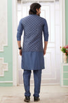 Art Silk Embroidery Pintux Work Father and Son Combo In Dark Grey Colour
