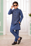 Art Silk Embroidery Pintux Work Father and Son Combo In Dark Grey Colour