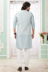 Art Silk Embroidery Pintux Work Father and Son Combo In Blue Grey Colour