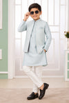 Art Silk Embroidery Pintux Work Father and Son Combo In Blue Grey Colour