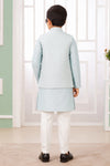 Art Silk Embroidery Pintux Work Father and Son Combo In Blue Grey Colour