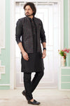 Art Silk Embroidery Pintux Work Father and Son Combo In Black Colour