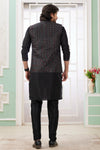 Art Silk Embroidery Pintux Work Father and Son Combo In Black Colour