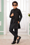 Art Silk Embroidery Pintux Work Father and Son Combo In Black Colour