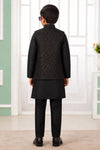 Art Silk Embroidery Pintux Work Father and Son Combo In Black Colour