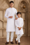 Brocade Art Silk Pintux Work Father and Son Combo In Off White Colour