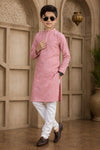 Brocade Art Silk Pintux Work Father and Son Combo In Peach Colour