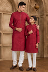 Brocade Art Silk Pintux Work Father and Son Combo In Maroon Colour