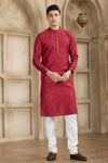 Brocade Art Silk Pintux Work Father and Son Combo In Maroon Colour