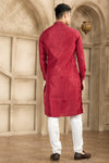 Brocade Art Silk Pintux Work Father and Son Combo In Maroon Colour
