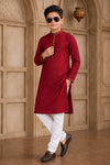 Brocade Art Silk Pintux Work Father and Son Combo In Maroon Colour