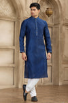 Brocade Art Silk Pintux Work Father and Son Combo In Blue Colour