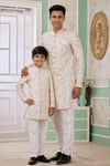 Banarasi Jacquard Father and Son Combo In Cream Colour