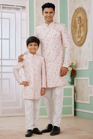 Banarasi Jacquard Father and Son Combo In Pink Colour