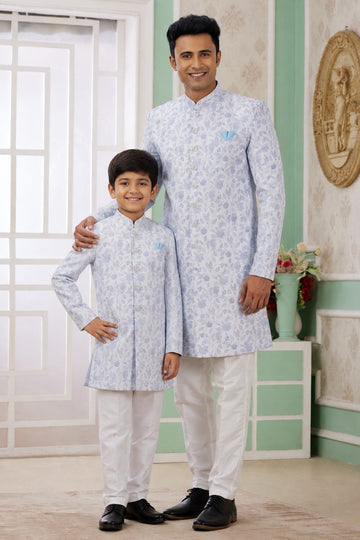 Banarasi Jacquard Father and Son Combo In Blue Colour