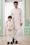 Banarasi Jacquard Father and Son Combo In Cream And Blue Colour
