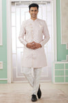 Banarasi Jacquard Father and Son Combo In Cream And Blue Colour