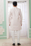 Banarasi Jacquard Father and Son Combo In Cream And Blue Colour