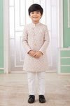 Banarasi Jacquard Father and Son Combo In Cream And Blue Colour