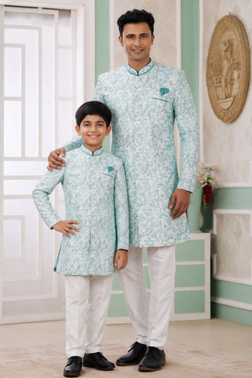 Banarasi Jacquard Father and Son Combo In Green Colour