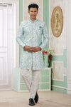 Banarasi Jacquard Father and Son Combo In Green Colour