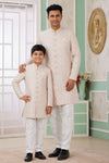 Banarasi Jacquard Father and Son Combo In Beige Colour