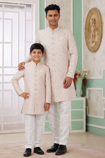 Banarasi Jacquard Father and Son Combo In Beige Colour