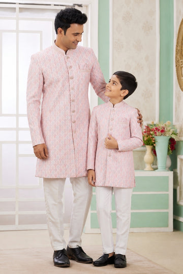 Banarasi Jacquard Father and Son Combo In Pink Colour