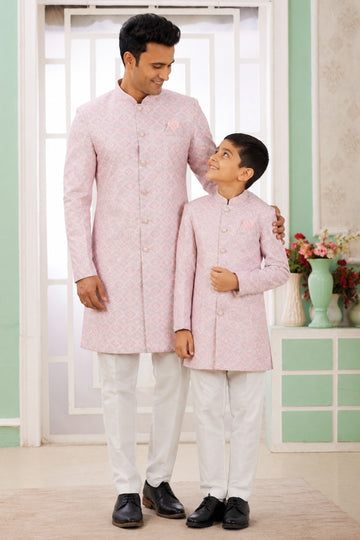 Banarasi Jacquard Father and Son Combo In Pink Colour