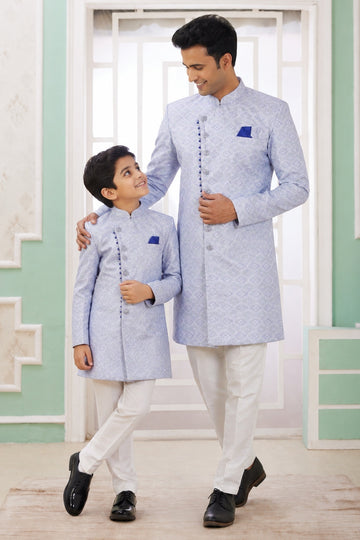 Banarasi Jacquard Father and Son Combo In Blue Colour