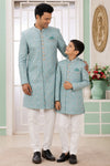 Banarasi Jacquard Father and Son Combo In Green Colour