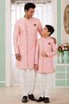 Banarasi Jacquard Father and Son Combo In Dark Pink Colour