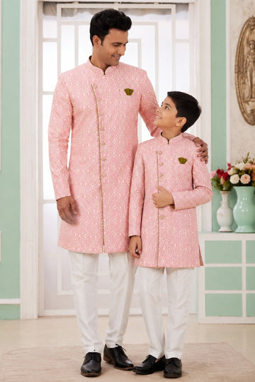 Banarasi Jacquard Father and Son Combo In Dark Pink Colour