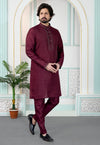 Art Silk Pintux Work Kurta Pajama In Maroon Colour