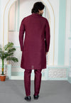 Art Silk Pintux Work Kurta Pajama In Maroon Colour