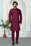 Art Silk Pintux Work Kurta Pajama In Maroon Colour