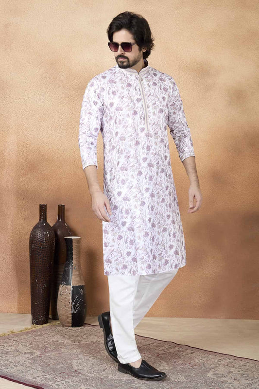 Art Silk Pintux Work Kurta Pajama In Purple Colour