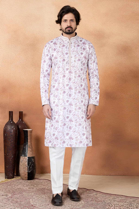 Art Silk Pintux Work Kurta Pajama In Purple Colour