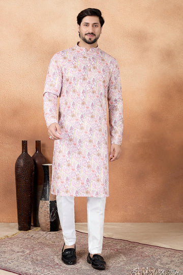Art Silk Digital Print Kurta Pajama In Pink Colour