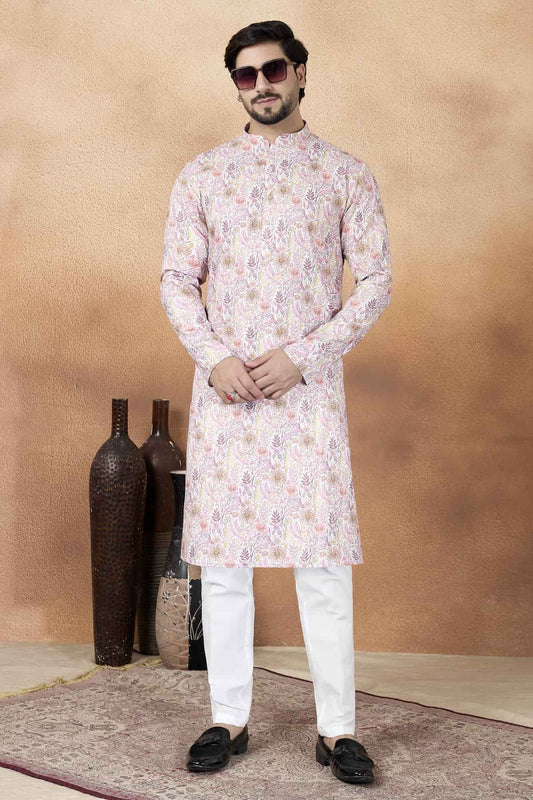 Art Silk Digital Print Kurta Pajama In Pink Colour