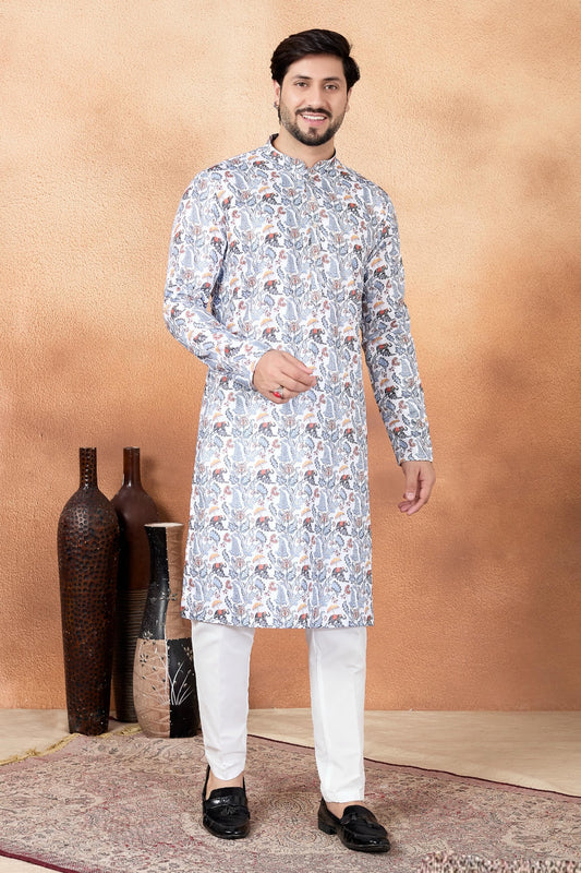Art Silk Digital Print Kurta Pajama In Multi Colour
