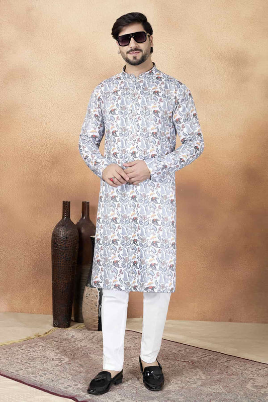 Art Silk Digital Print Kurta Pajama In Multi Colour