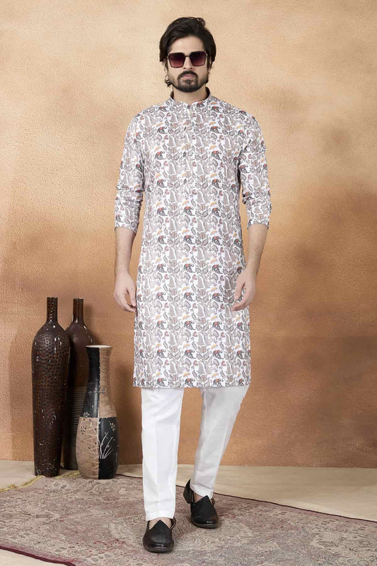 Art Silk Digital Print Kurta Pajama In Brown Colour