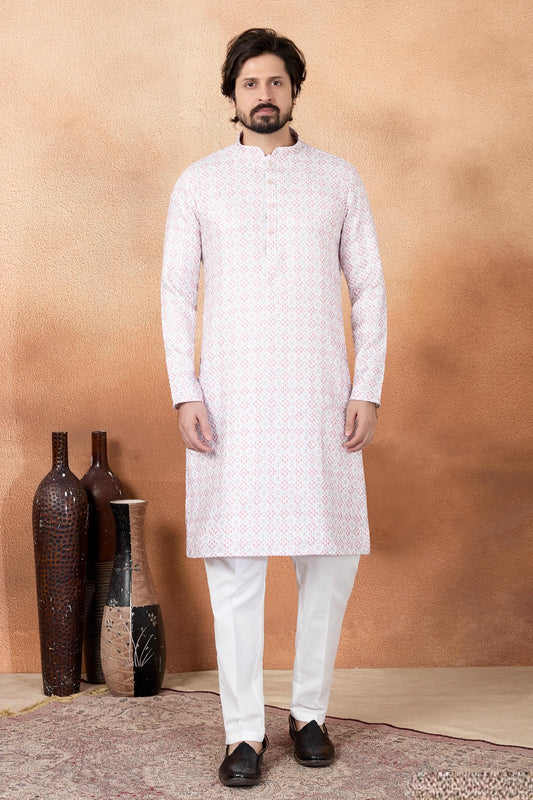 Art Silk Digital Print Kurta Pajama In Light Pink Colour