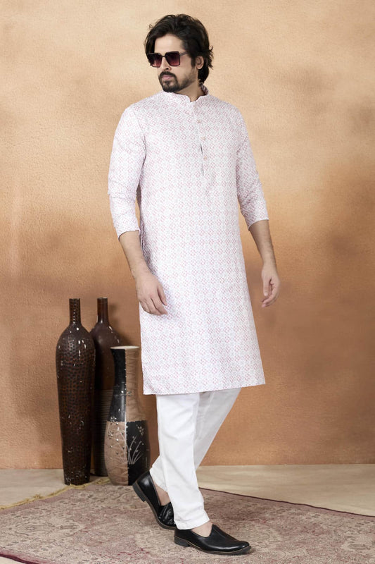 Art Silk Digital Print Kurta Pajama In Light Pink Colour